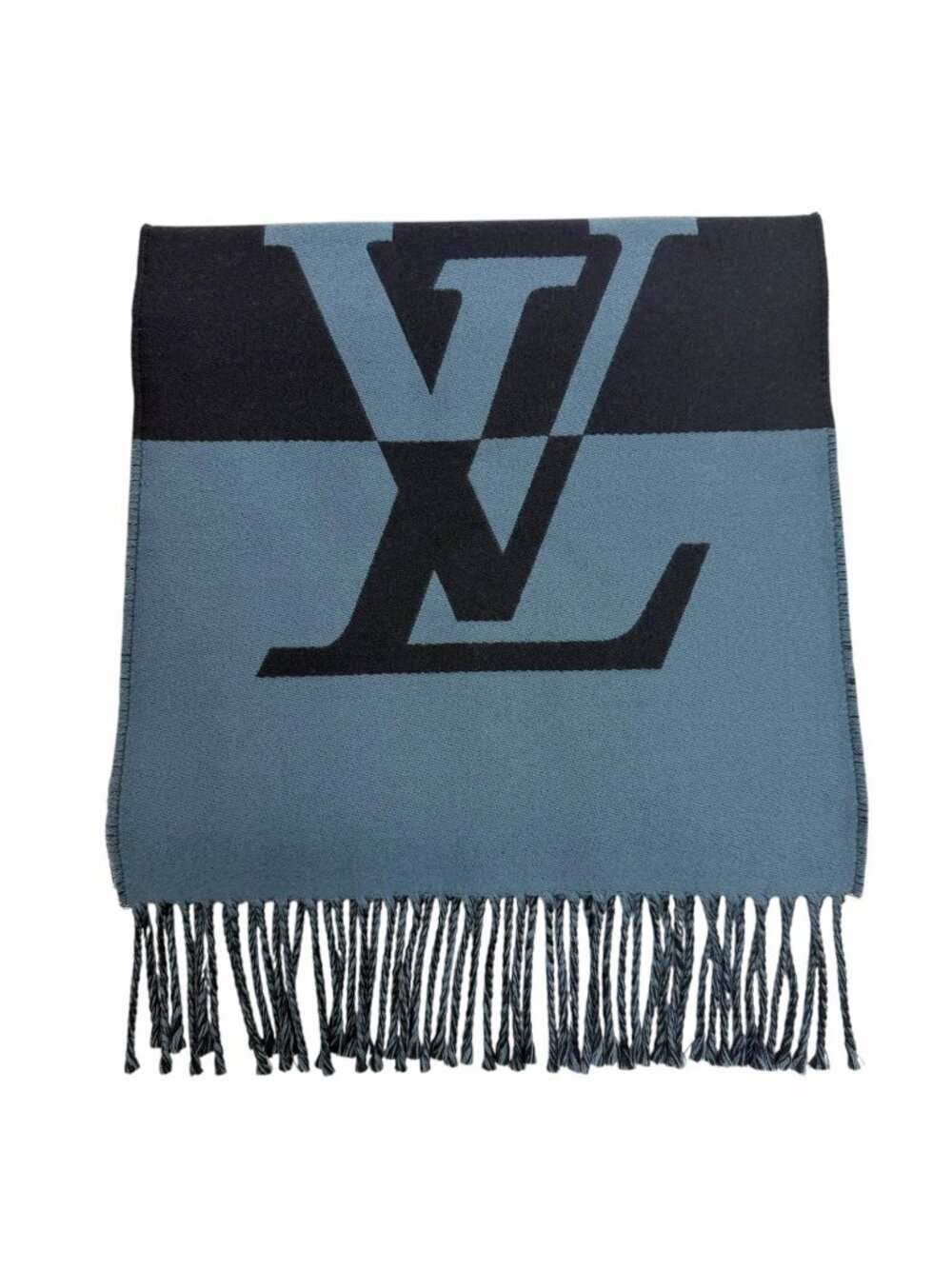 Louis Vuitton Scarf Graphic Dual Wool Cashmere Fringe Navy